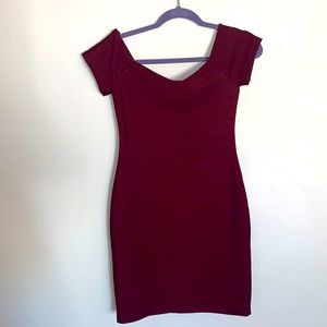Maroon Off-Shoulder Body-con Dress